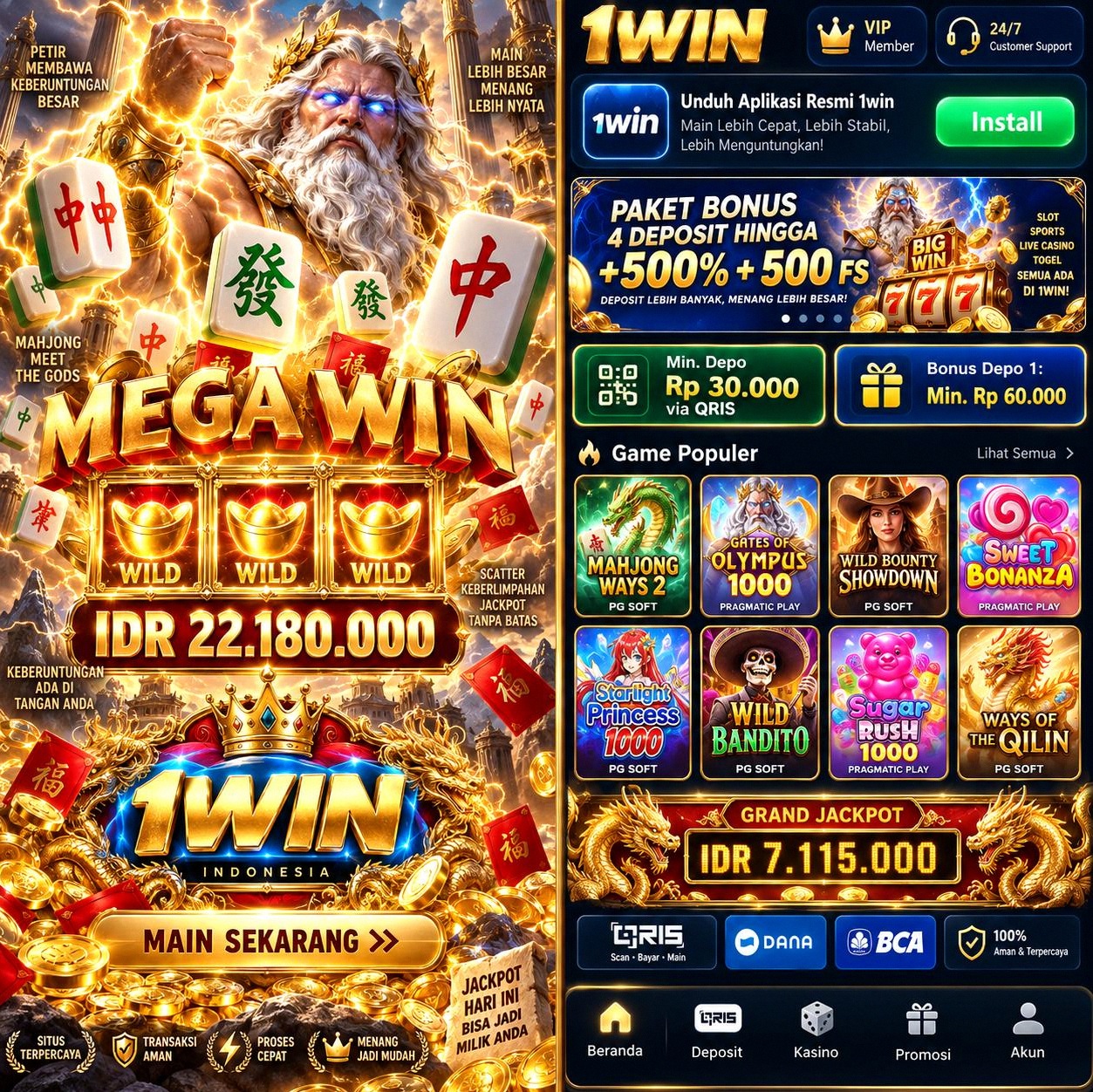 1WIN - Dowdload & Install Aplikasi Slot Asli Minimal Bet 400 Perak